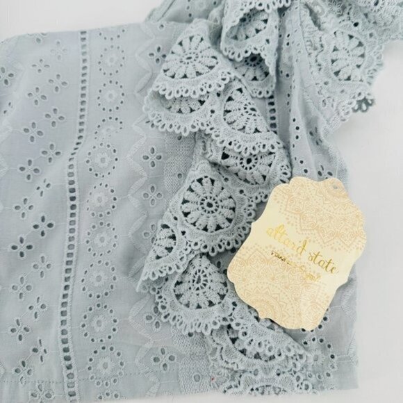 Altar'd State Moselle Blue Eyelet Ruffle Smocked Crop Coastal Cowgirl Medium Top - Picture 5 of 10